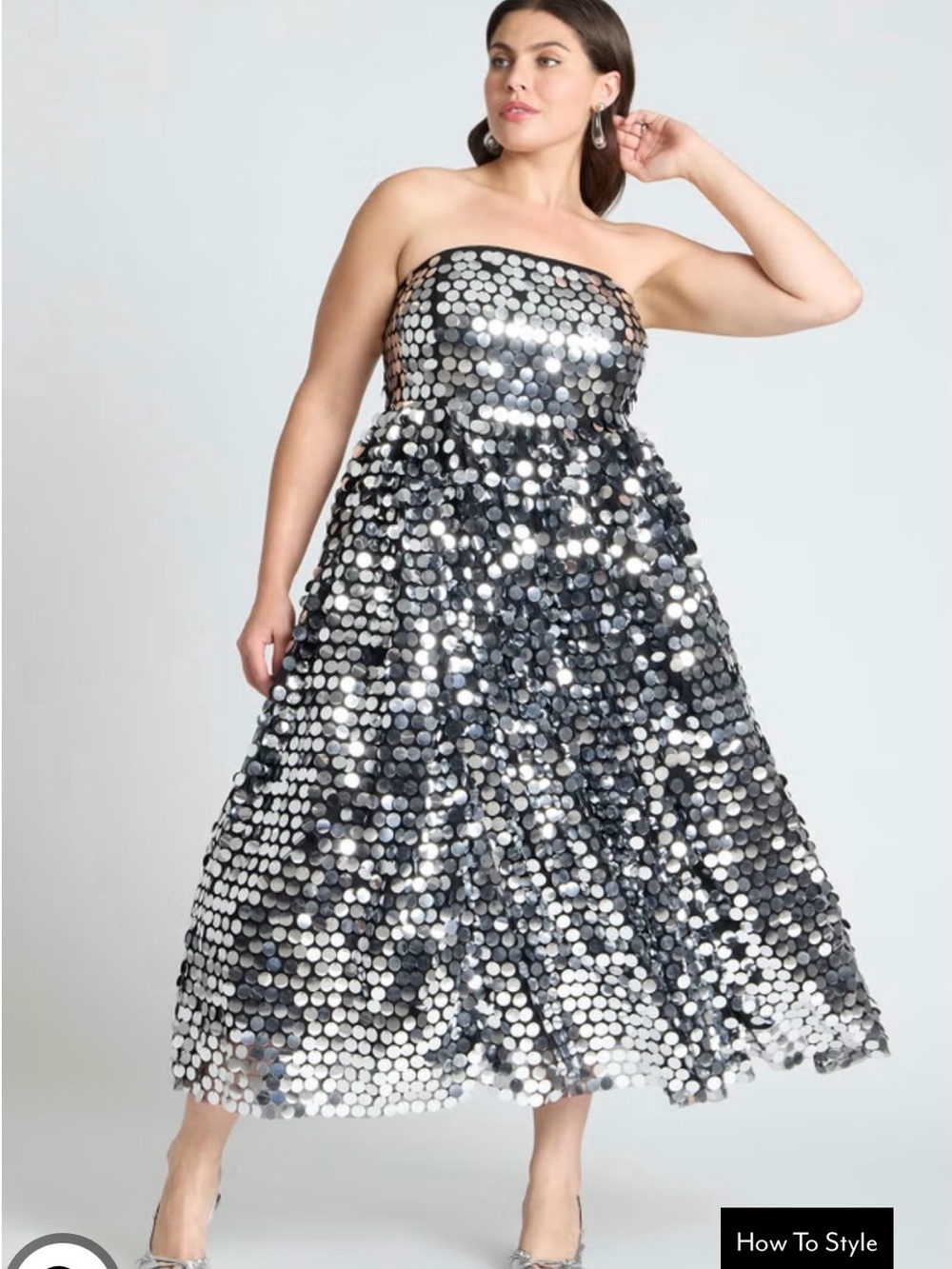 Eloquii Strapless Silver Sequin Midi Gown